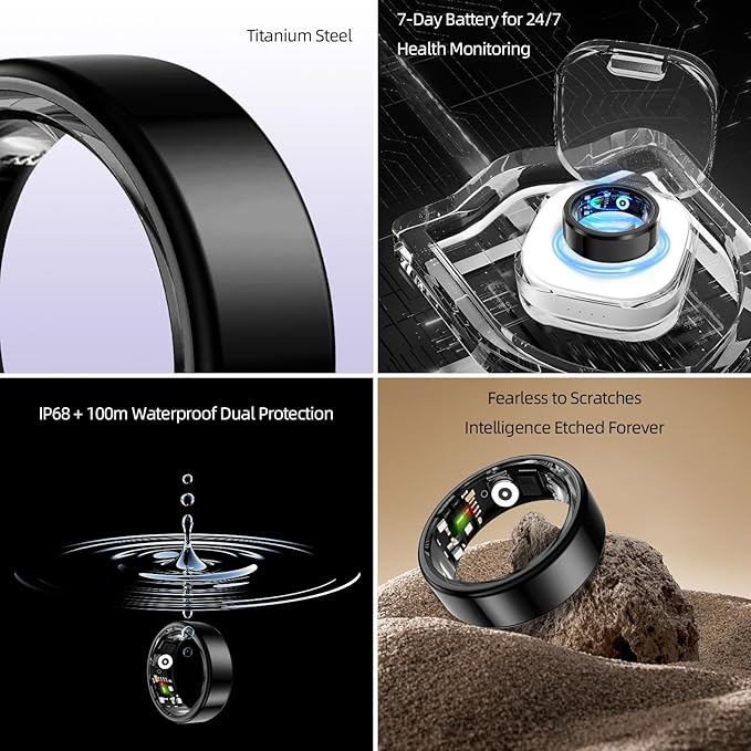Smart Ring for Women&Men-Activity/Sleep/Heart Rate/HRV/Stress/Women's Health Tracker-IP68 Waterproof/Wearable-No Subscription Fee Required-Compatible with iPhone &Android