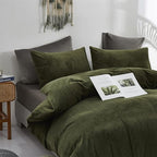 Cottonight Army Green Velvet Comforter Set - Queen Size, Olive Green Plush Fluffy Bedding, Dark Green Blanket, Modern Winter Warm 3 Piece Set for Women & Men