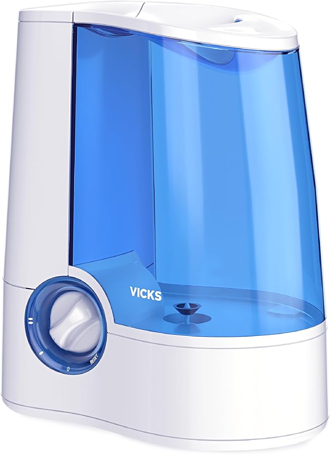 Vicks Warm Mist Humidifier Filter‑Free 1 Gal Tank, Auto Shut‑Off, Night Light, VapoPad and VapoSteam Compatible