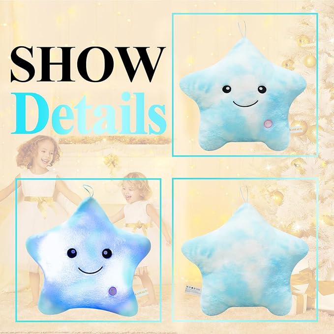 Cute Stuffed Animals Glow Pillow,LED Night Light Up Star Pillows for Kids Decorative Pillow Girls Boys Teens Adults Birthday Christmas Valentines Gift,Kids' Plush Toy Pillows Plushies