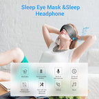 Sleep Headphones - Sleep Mask with Bluetooth Headphones (Grey), Washable Bluetooth Sleep Mask, Built-in Speaker and Microphone, Side Sleeping, Meditation & Travel