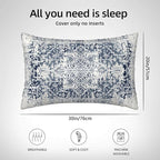 Silk Like Pillowcase for Hair and Skin Retro Boho Blue Carpet 1 Pack Satin Pillowcase with Hidden Zipper Soft Breathable Smooth Cooling Pillow Cover Queen Size for Bedroom Sofa 20”x30”