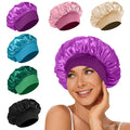 6Pcs Satin Bonnet Silk Bonnet, Hair Bonnet for Sleeping, Elastic Wide Band Silk Sleep Cap, Soft and Breathable