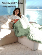 YnM Chunky Throw Blanket, Medium-Weight, Hand Knitted with Chenille Yarn, Skin Friendly, Ventilated and Breathable, Machine Washable, Home Décor Piece for Couch, Sofa and Bed (Sage Green, 60x80 Inch)