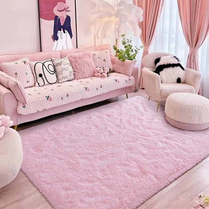 Softlife Light Pink 8x10 Area Rug for Living Room, Fluffy Shag Plush Rugs for Bedroom Girls, Shaggy Soft Fuzzy Kids Large Carpet for Dorm Bedside Ultra Cozy Non-Slip Indoor Decor