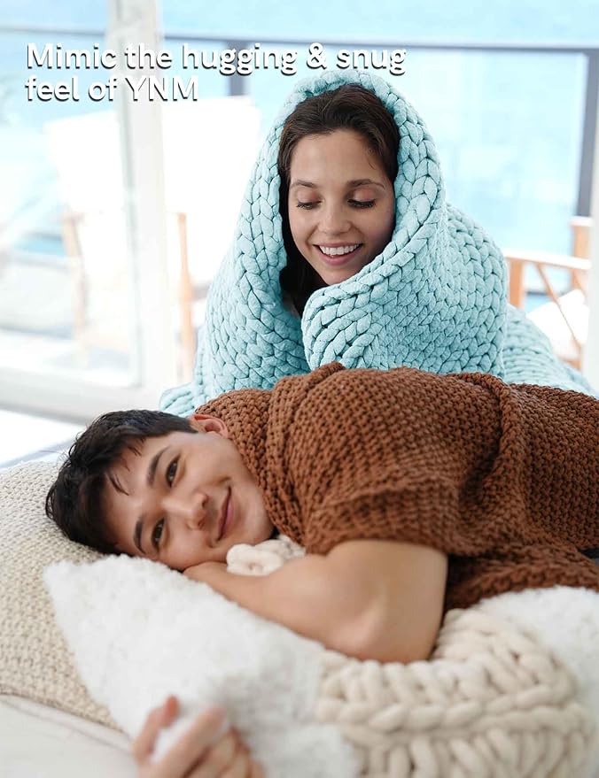YnM Chunky Throw Blanket, Medium-Weight, Hand Knitted, Skin Friendly, Ventilated and Breathable, Machine Washable, Home Décor Piece for Couch, Sofa and Bed (Aqua Blue, 40x50 Inch)