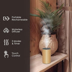 Waterless Essential Oil Diffuser, Battery Powered Mini Scent Air Machine, Aromatherapy Mist Diffuser for Home Room Car Office (Gold Aluminum Alloy)