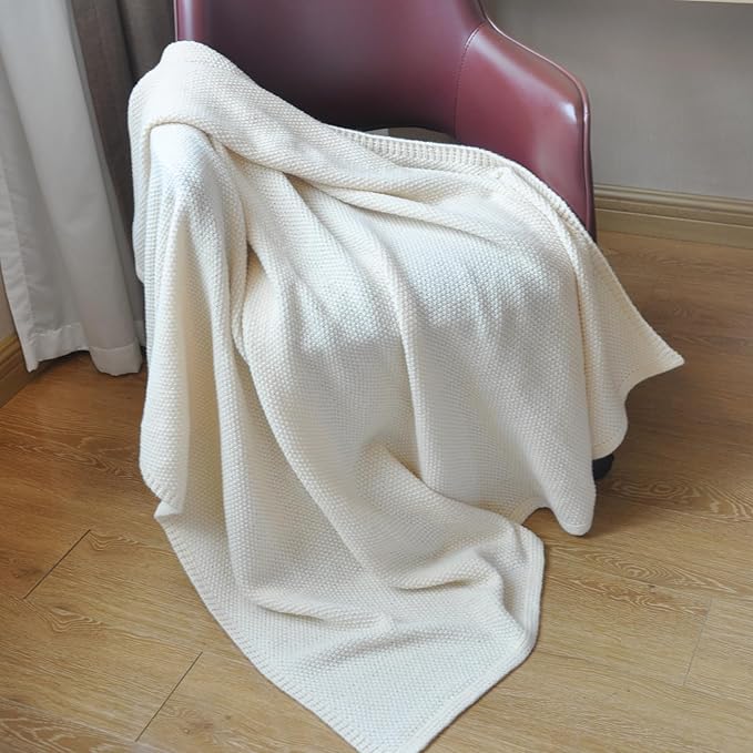 Cream White Waffle Texture Throw Blanket for Couch,Soft Cozy Cable Knit Throw for Bed Sofa Chair Living Room,Lightweight Warm Maximalist Decor Christmas Blanket,50"x60" (cr-A03)