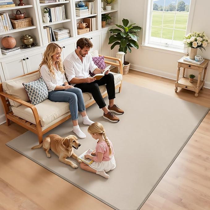 SHACOS Silky Soft Faux Rabbit Fur Area Rug 3'x5' Non Slip Washable Padded Medium Thick Rugs Fluffy Cozy Indoor Modern Carpet for Living Room Bedroom Dining Room Kids Room Dorm Home Decor, Beige