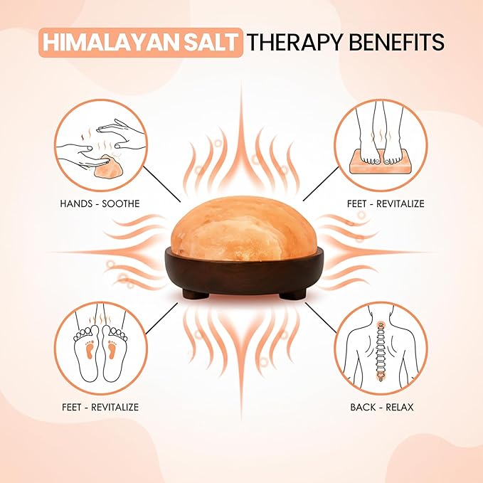 Himalayan Natural Salt Lamp Dome Shape – 8 Inch Detox Lamp for Foot and Hands, with Dimmer Switch, Handcrafted for Relaxation & Wellness