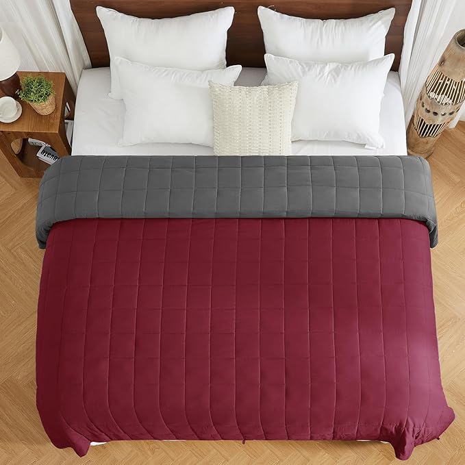 yescool Weighted Blanket for Adults (20 lbs, 88” x 104”, Red Grey) Cooling Heavy Blanket for Sleeping Perfect for 190-210 lbs, Queen Size Breathable Blanket with Premium Glass Bead, Machine Washable