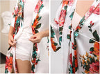 QXQTER Peony Floral Silky Satin Robe Wedding Bridal Party Bride Bridesmaid Robes for Women Dressing Gown Kimono Robe