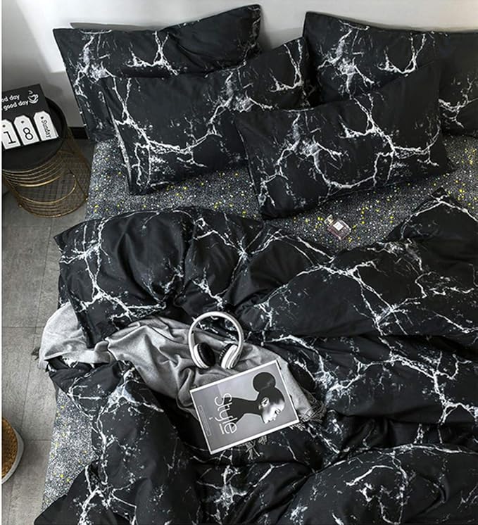 CLOTHKNOW Black White Comforter Set Twin/Twin XL Black Marble Bedding Comforter Sets Black Comforter Abstract Bedding Soft Quilt Set