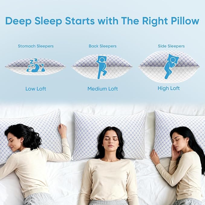 OAISZ Cooling Pillow King Size Set of 2, Shredded Memory Foam Bed Pillows for Sleeping, Adjustable Pillows with Cooling Cover, Soft Yet Supportive Memory Foam Pillows for Side Back Stomach Sleepers