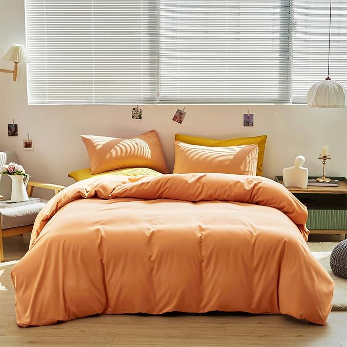 Luxlovery Peach Comforter Set King 3 Piece Modern Solid Color Soft Breathable Blanket Quilts Orange Pink Bedding Set