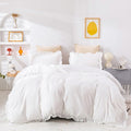 Cottonight Ruffle White Comforter Set California King Farmhouse Shabby Bedding Comforter Set Ruffled Friange White Blanket Quilts Soft Breathable Bedding Set for Cal King Bed