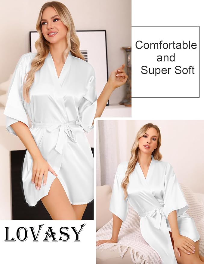 Lovasy Women's Satin Robes Silky Short Robe Lightweight Sleepwear Bride Bridesmaids Bathrobes Dressing Gowns Loungewear S-XXL