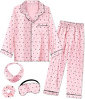 EPLAZA Kids Satin Pajamas Sets Girls Boys Button-Down Silky Pajamas Sleepwear with Hairband Eye Mask Hair Tie