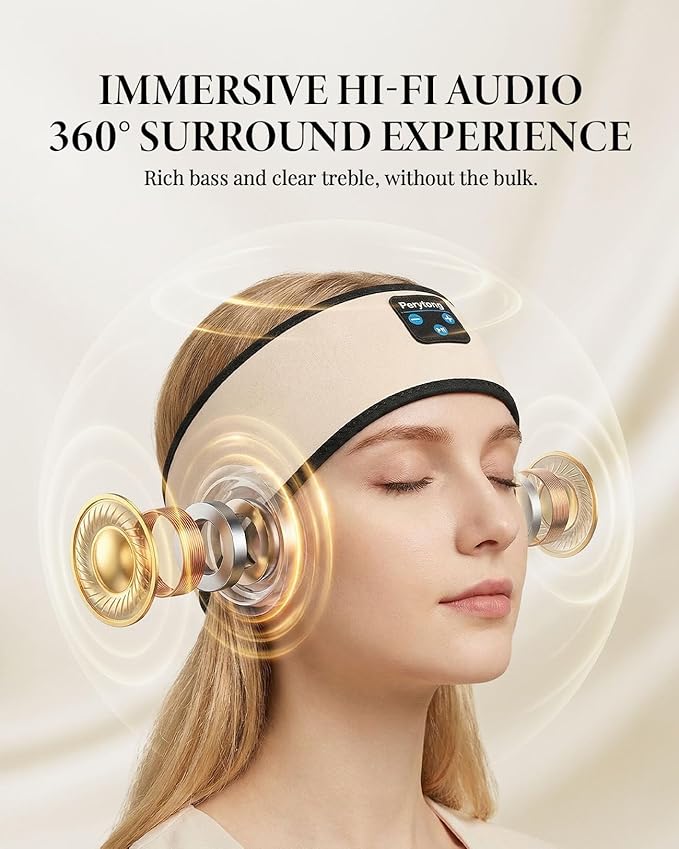 Sleep Headphones Bluetooth 5.4 Headband, Sleep Headphones for Side Sleepers with Ultra-Thin HD Stereo Speakers, Over Ear Headphones Sports Headband Eye Mask for Sleeping Travel, Idea for Men Women
