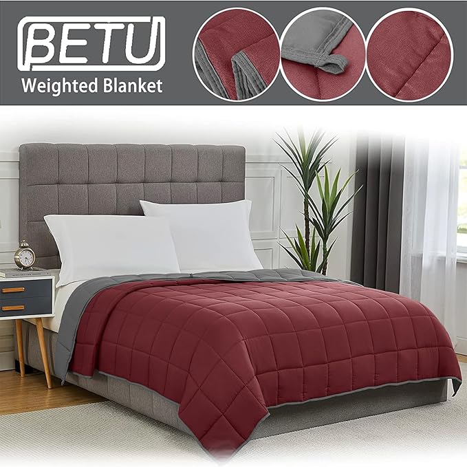 Weighted Blanket for Adults 12lbs, 60"x80", Queen Size Cooling Heavy Throw Blanket for 110-130lbs, Microfiber Soft Thick Big Blankets Weighted Comforter Gift for Sleeping, Red Grey