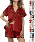 WJing Yi Jia Womens Silk Satin Pajamas Loungewear Two-Piece Sleepwear Button-Down Floral Pj Set XS-4XL