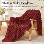 BEDELITE Burgundy Throw Blanket Twin Size for Bed- Super Soft and Warm 3D Checkered Fluffy Fuzzy Fleece Blanket, Luxurious Plush Cozy Blanket for Room Decor Fall and Winter, 60x80 inches