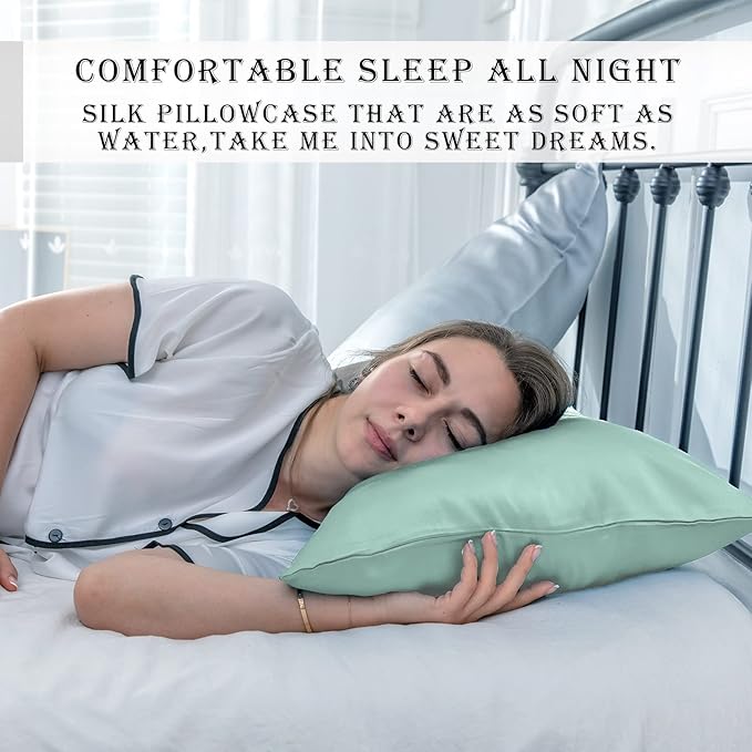 Silk Body Pillowcase Mulberry Silk Pillowcase Body Pillow Cases with Zipper Soft Breathable Smooth Cooling 20x54 inches Body Pillow Pillowcase for Sleep (Sage Green,20"X 54",1Pcs)