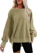 Nirovien Womens Oversized Crewneck Sweatshirt Side Slit Long Sleeve Pullover Slouchy Fit Tops