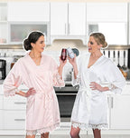 Silk Robes for Womens 2Pcs Satin Robe Kimonos Bridesmaid Bride Lace Bathrobes Sleepwear Bridal Silky Loungewear Wedding Robes