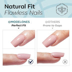 Modelones Hazy Blue Press on Nails, Short Square Fake Nails, Reusable Nail Kit with Nail Glue Adhesive Tabs Mini Nail File, Nails Press Ons 32Pcs16 Sizes, Women Girl Gift