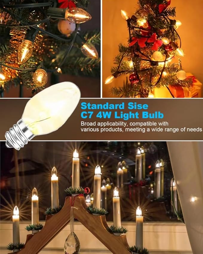 OuuKoo Night Light Bulbs - 4W Dimmable Warm White - E12 Base - Small Clear Glass, C7