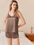 Ekouaer Silk Pajamas Set for Women Satin Camisole Sleepwear Lingerie V-Neck Cami Top and Shorts Pjs