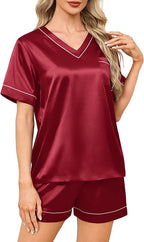 WIHOLL Silk Pajamas for Women Short Sleeve Sleepwear Soft Lounge Sets 2 Piece Satin Pjs