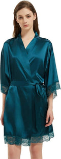 Kihnop Women's Satin Robe Silk Robe Lace Bridal Robes for Bride Bridesmaid Robes Silky Bathrobe Getting Ready Sleepwear