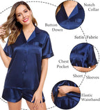 LecGee Womens Silk Satin Pajamas Short Sleeve Loungewear Two-Piece Sleepwear Button-Down Pj Set