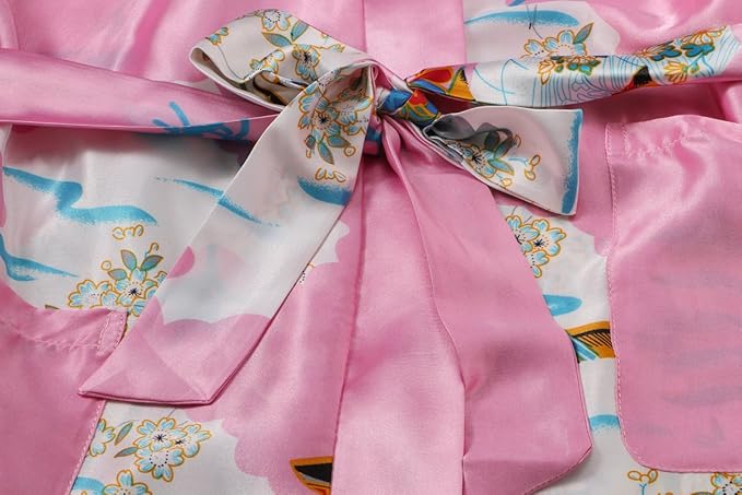 Valennia Women Long Silky Bathrobe Satin Kimono Robe Floral Printed Dressing Gown Sleepwear