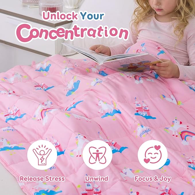 Kivik Weighted Blanket 3 lbs, Breathable Small Heavy Throw Blankets, Sleeping & Calming for Bed Couch Home School, Machine Washable, Cooling Soft Microfiber, 36x48 Inches, Pink Unicorn