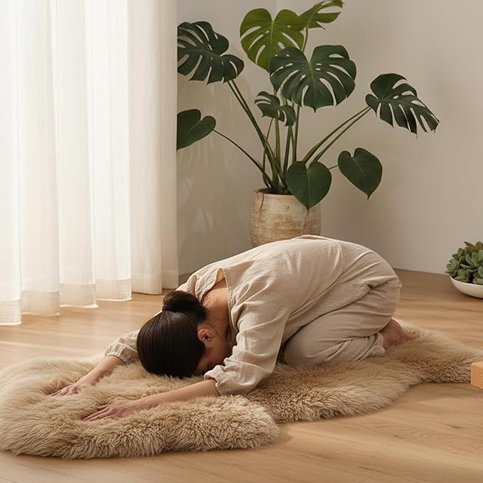 OGLAND Genuine Fluffy Sheepskin Rug, Shaggy Wool Fur Lambskin Throw Pad for Bedroom Living Room Carpet Sofa Cover Chair Side of The Bed Couch Bench Dog Pray Cushion Mat