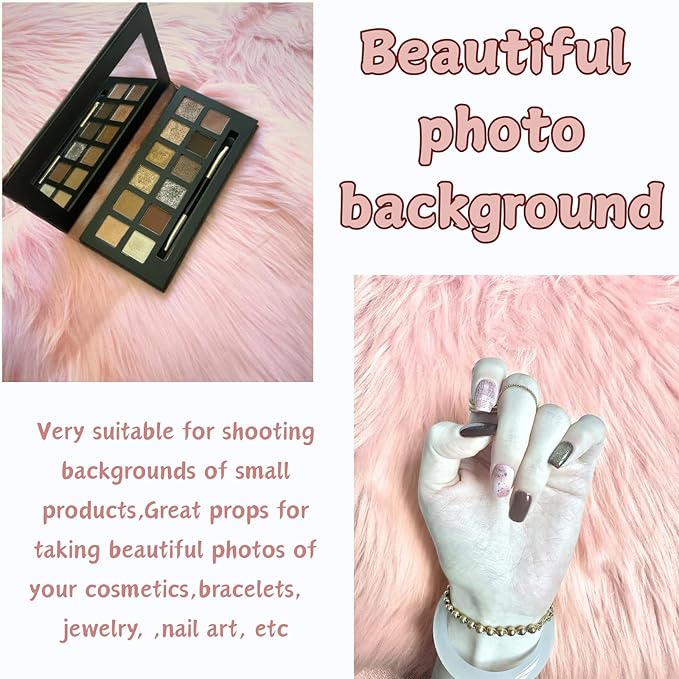 12 Inch Pink Square Faux Fur Rug, Small Product Photography Background, Perfect for Jewelry, Mini Bags, Nail Art, Small Vases and Other Desktop Photography (1pcs)