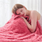 NEWCOSPLAY Super Soft Throw Blanket Coral Pink Love Premium Silky Flannel Fleece 3D Heart Checkered Lightweight Bed Blanket All Season Use (Coral Pink Love, Throw(50"x70"))