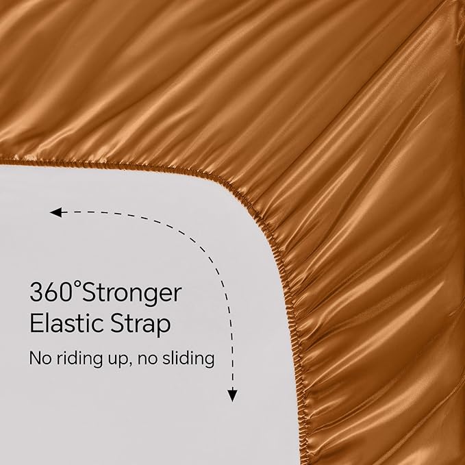 BEDELITE California King Sheets Set, Luxury Soft Burnt Orange Satin Sheets for Hair and Skin, Similar to Silk Bed Sheets Set 4 Pieces with 1 Deep Pocket Fitted Sheet, 1 Flat Sheet, and 2 Pillowcases
