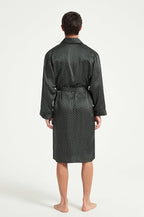 Men's 100% Mulberry Silk Long Robe Kimono Paisley Print Bath Robe, Heavy Silk 19 Momme Dressing Gown