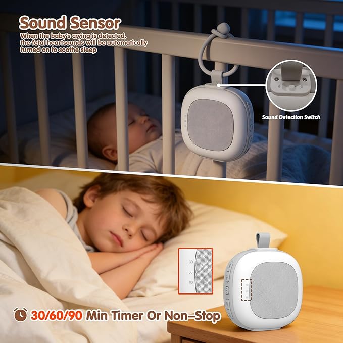 Portable White Noise Sound Machine with Mood Lighting 7 Color Night Light 32 Soothing Sounds, Timer, Memory Function Adjustable Volume Canceling for Sleeping Sound Therapy for Home, Travel