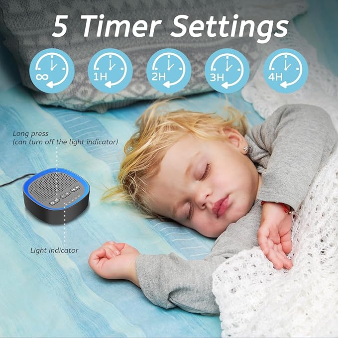 Sleep White Noise Sound Machines with 30 Soothing Sounds 3.5 mm Headphone Jack 5 Timer Settings 32 Precise Volume Memory Function Compact Design Ideal Gift for Everyone