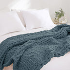 YAAPSU Chunky Knit Throw Blanket for Couch, 51"x63", 100% Hand Knitted Thick Cable Knit with Cozy Jumbo Chenille Yarn, Soft Large Rope Knot Crochet Blankets for Sofa Bed Living Room Décor, BlueSpruce