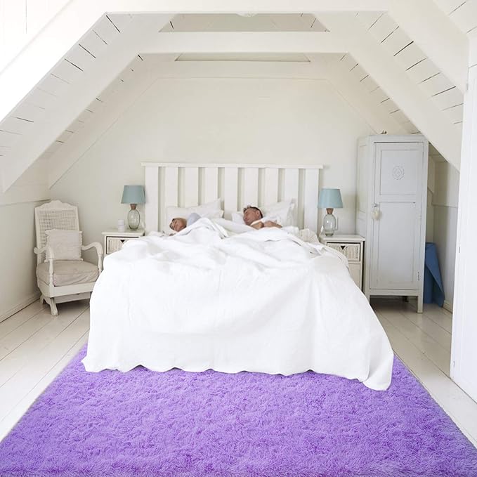 Softlife Light Purple Area Rug for Bedroom, Fluffy Shag Plush Rugs for Living Room Girls, Shaggy Throw Soft Fuzzy Small Kids Carpet for Dorm Bedside Ultra Cozy Non-Slip Indoor Decor, 4x5.3 Feet