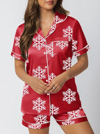 LILLUSORY Silk Satin Pajama Set for Women 2 Piece Lounge Pjs Winter Matching Summer Sleepwear Button Down Shirt Shorts
