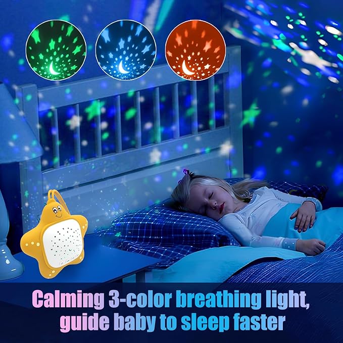 Portable White Noise Machine for Baby | Sleep Aid Music Lullaby Sound Machine with Star Projector for Nursery, Home, Travel | Gift for Infants, Toddlers, Kids