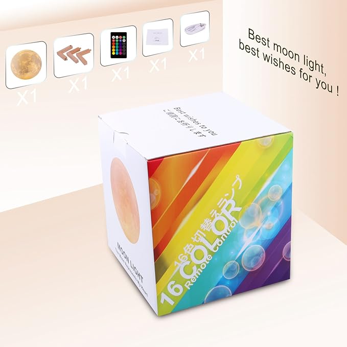LOGROTATE Moon Lamp, 16 Colors LED Night Light for Kids 3D Printing Moon Light with Stand& Remote/Touch Control & Timing, Moon Light Lamp for Kid Friend Birthday Gifts, Room Decor (Diameter 4.8 INCH)