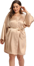 Women's Plus Size Short Satin Kimono Robes Sleepwear Bathrobes Silky Dressing Gown